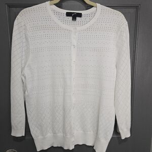 White Openwork Knit Cardigan